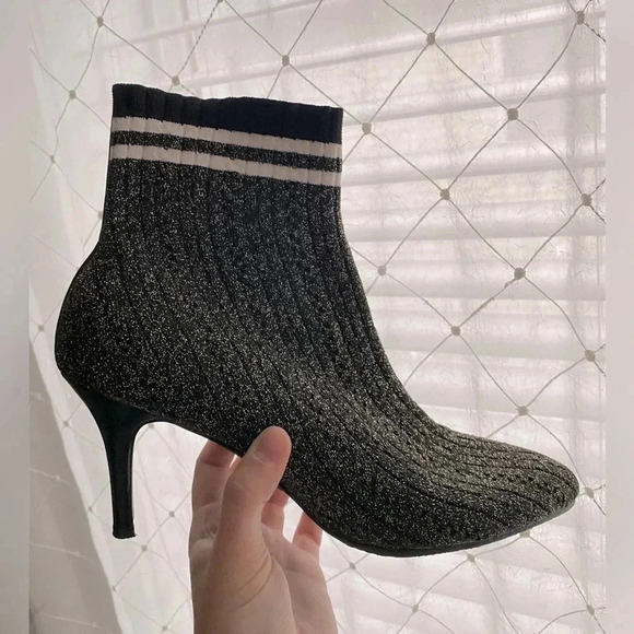 Stuart Weitzman Waverly Gold Black Knit Sock Striped Metallic Booties Size 7.5 - Picture 7 of 14